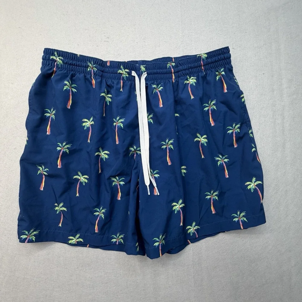 Chubbies Swim Trunk Men XXL Navy Blue Rainbow Palm Tree Stretch Board Shorts 5.5